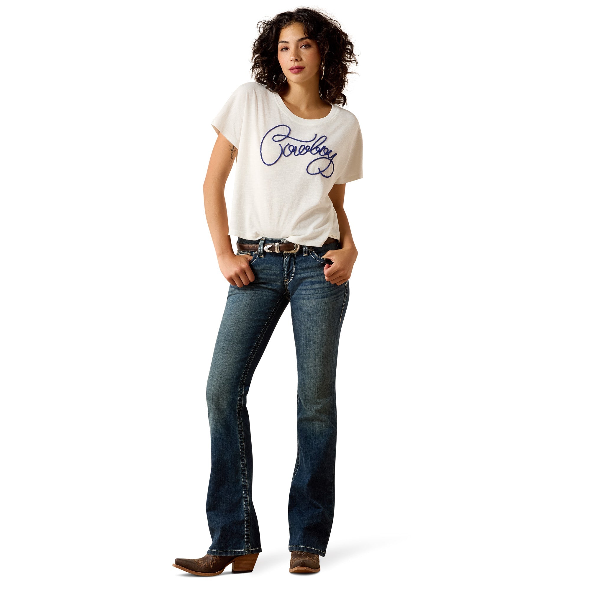 WMS Mid Rise Whipstitch Boot Cut Jeans